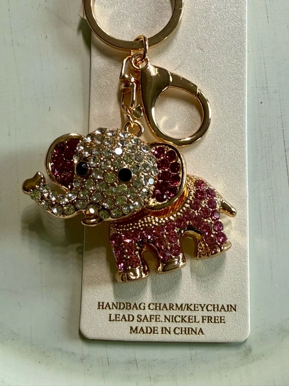 Natasha Couture Gold-Tone Elephant Keychain with Pink and Clear Crystals - Picture 2 of 2